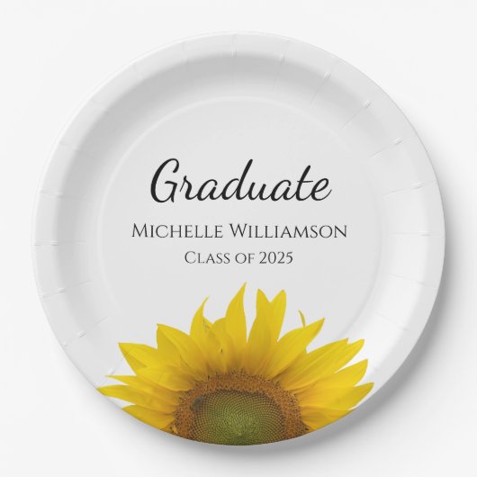 Gele Zonnebloem Klasse van 2025 Graduation Party Papieren Bordje (Voorkant)