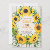 Gele Zonnebloem Krans 80ste Verjaardag Uitnodiging (Voorkant)