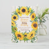 Gele Zonnebloem Krans 80ste Verjaardag Uitnodiging (Staand voorkant)