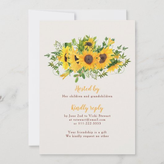 Gele Zonnebloem Krans 80ste Verjaardag Uitnodiging (Achterkant)