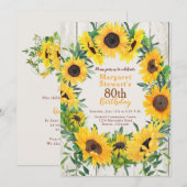Gele Zonnebloem Krans 80ste Verjaardag Uitnodiging (Voorkant / Achterkant)