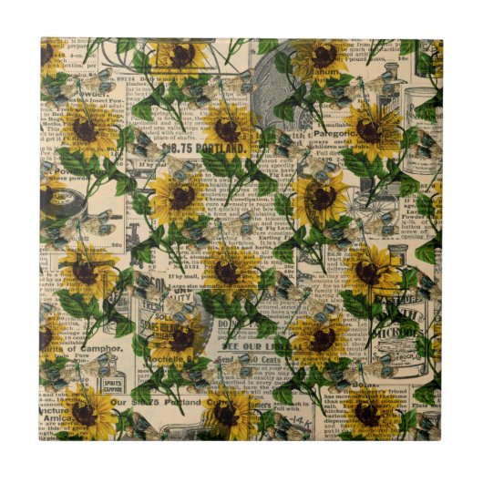  Gele Zonnebloem Krantenkrant Dragonfly Tegeltje (Voorkant)