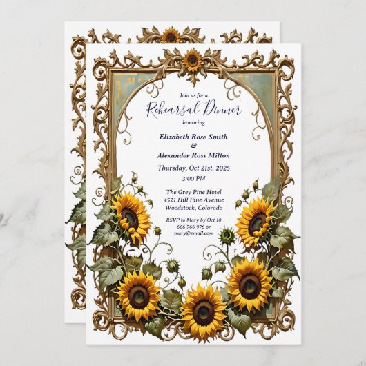 Gele zonnebloem kunst lijst repetitie diner kaart (Voorkant / Achterkant)