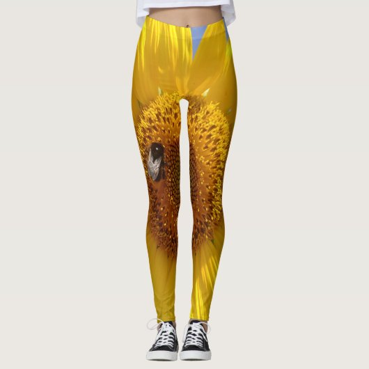 Gele zonnebloem leggings (Voorkant)