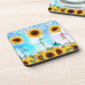 Gele Zonnebloem Liefde Hoop Geloof Zomer Herfst Bier Onderzetter (Linkerzijde)