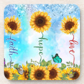 Gele Zonnebloem Liefde Hoop Geloof Zomer Herfst Bier Onderzetter (Voorkant)