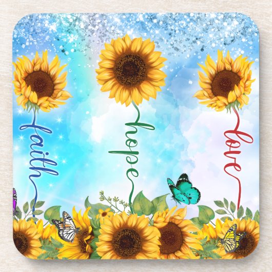 Gele Zonnebloem Liefde Hoop Geloof Zomer Herfst Bier Onderzetter (Voorkant)