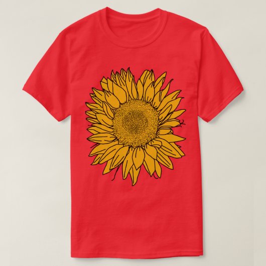 Gele Zonnebloem Lijn Tekening T-shirt (Design voorkant)