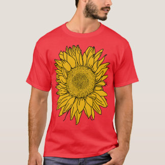 Gele Zonnebloem Lijn Tekening T-shirt