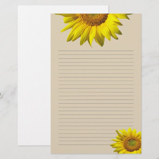 Gele Zonnebloem Lijnde Persoonlijk Schrijfpapier Briefpapier (Voorkant / Achterkant)