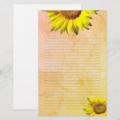 Gele Zonnebloem Lijnde Persoonlijk Schrijfpapier Briefpapier (Voorkant / Achterkant)