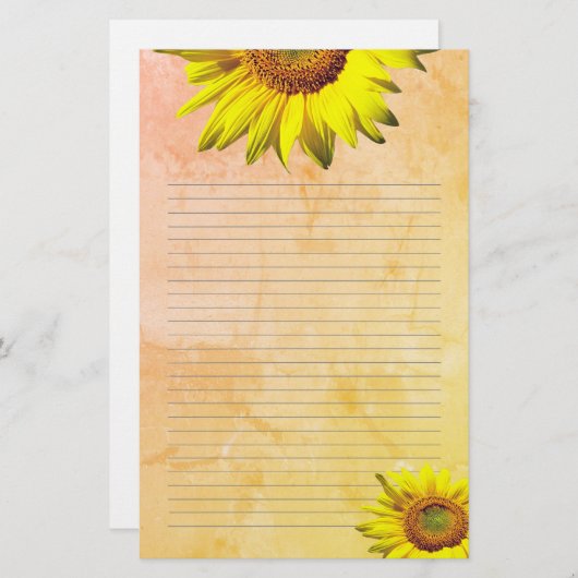 Gele Zonnebloem Lijnde Persoonlijk Schrijfpapier Briefpapier (Voorkant / Achterkant)
