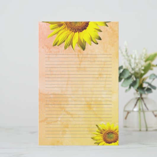 Gele Zonnebloem Lijnde Persoonlijk Schrijfpapier Briefpapier (Staand voorkant)