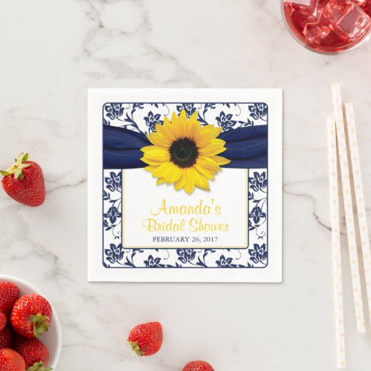 Gele Zonnebloem Marine Blauw Gepersonaliseerde Bru Servetten (Insitu)