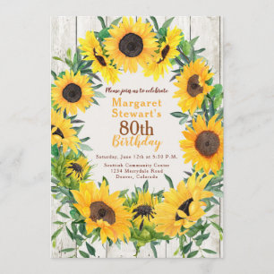 Gele zonnebloem met 80th Birthday Invitation Kaart