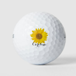Gele zonnebloem met aangepaste naam golfballen