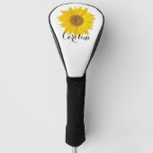 Gele zonnebloem met aangepaste naam golfheadcover (Voorkant)