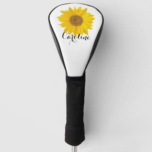 Gele zonnebloem met aangepaste naam golfheadcover (Voorkant)