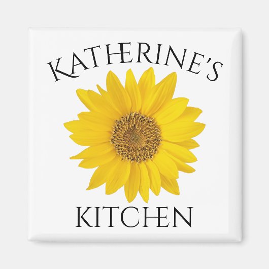 Gele Zonnebloem met Aangepaste Naam Keuken Magneet (Voorkant)