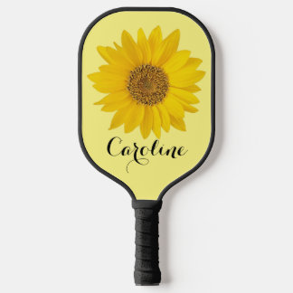 Gele zonnebloem met aangepaste naam pickleball paddle