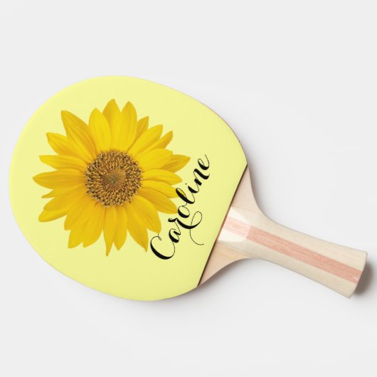 Gele zonnebloem met aangepaste naam tafeltennisbatje (Zijkant)