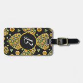 Gele zonnebloem met aanpasbaar monogram bagagelabel (Voorkant horizontaal)