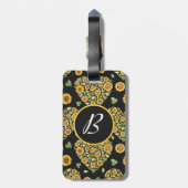 Gele zonnebloem met aanpasbaar monogram bagagelabel (Achterkant verticaal)