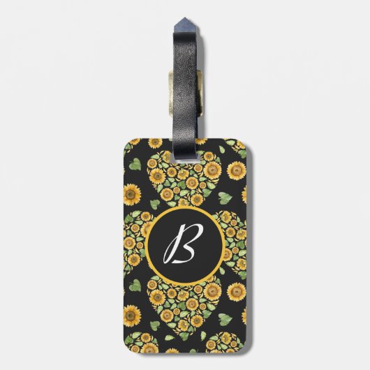 Gele zonnebloem met aanpasbaar monogram bagagelabel (Achterkant verticaal)
