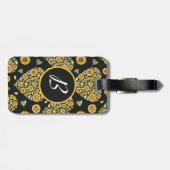 Gele zonnebloem met aanpasbaar monogram bagagelabel (Achterkant horizontaal)