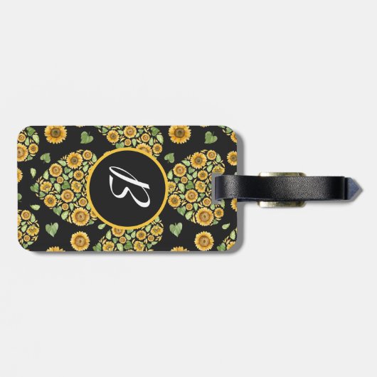 Gele zonnebloem met aanpasbaar monogram bagagelabel (Achterkant horizontaal)