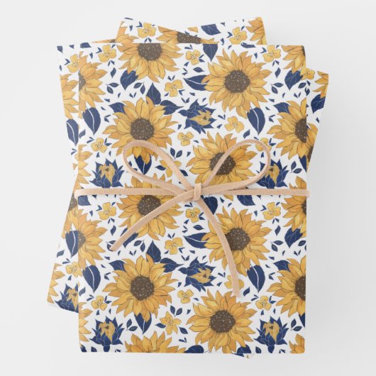 Gele zonnebloem met Blauwe Blauwe Blauwe Blauwe Bl Inpakpapier Vel (In situ)