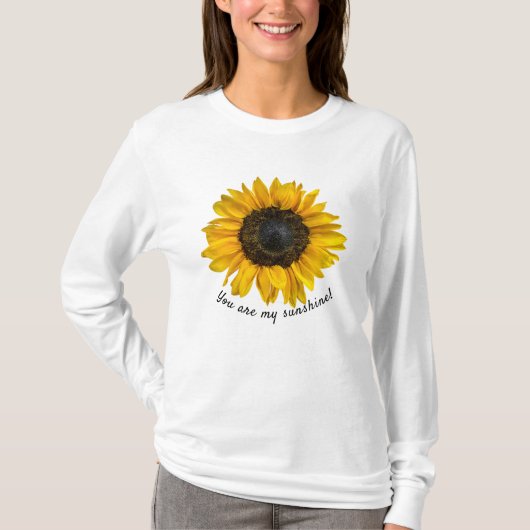 Gele zonnebloem met citaat t-shirt (Voorkant)