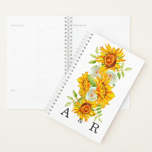 Gele zonnebloem met gepersonaliseerd monogram planner (Display)