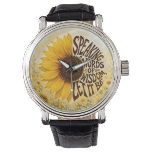Gele Zonnebloem met Inspirerende Spreuk Horloge