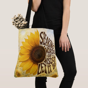 Gele Zonnebloem met Inspirerende Spreuk Tote Bag