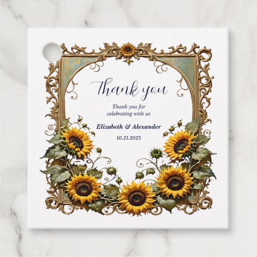  Gele zonnebloem met kunst lijst bruiloft Bedankjes Labels (Voorkant)