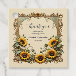 Gele zonnebloem met kunst lijst bruiloft bedankjes labels