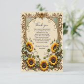 Gele zonnebloem met kunst lijst bruiloft bedankkaart (Staand voorkant)