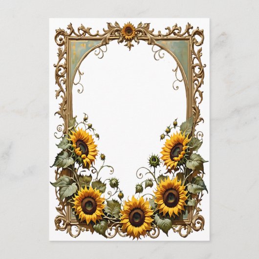 Gele zonnebloem met kunst lijst bruiloft Informatiekaartje (Achterkant)
