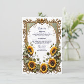 Gele zonnebloem met kunst lijst bruiloft Informatiekaartje (Staand voorkant)