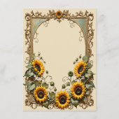 Gele zonnebloem met kunst lijst bruiloft informatiekaartje (Achterkant)