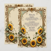 Gele zonnebloem met kunst lijst bruiloft informatiekaartje (Voorkant / Achterkant)