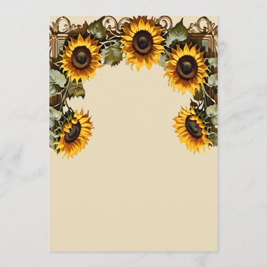 Gele zonnebloem met kunst lijst bruiloft menu (Achterkant)