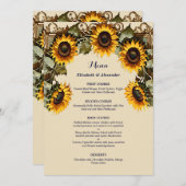 Gele zonnebloem met kunst lijst bruiloft menu (Voorkant / Achterkant)