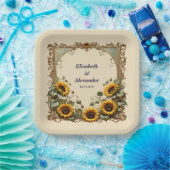 Gele zonnebloem met kunst lijst bruiloft papieren bordje (Feest)