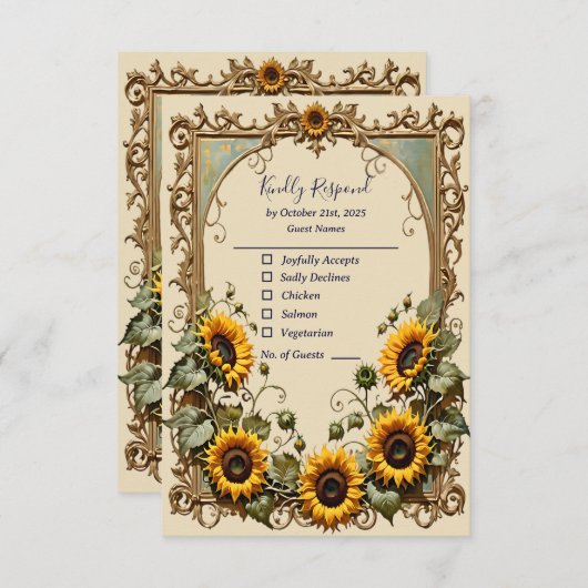  Gele zonnebloem met kunst lijst bruiloft RSVP Kaartje (Voorkant / Achterkant)