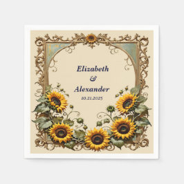 Gele zonnebloem met kunst lijst bruiloft servet