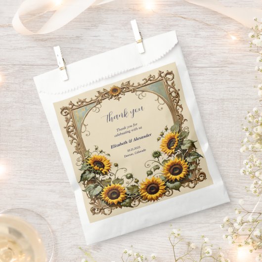 Gele zonnebloem met kunstlijst bruiloft bedankzakje (Geknipt)