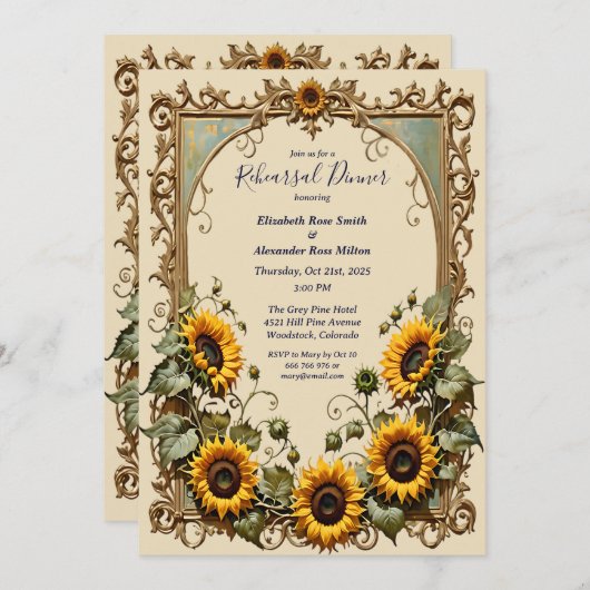 Gele zonnebloem met kunstlijst oefendiner kaart (Voorkant / Achterkant)