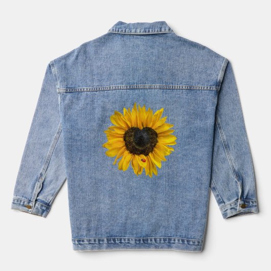 Gele zonnebloem met Lady Bug Denim Jacket (Achterkant)